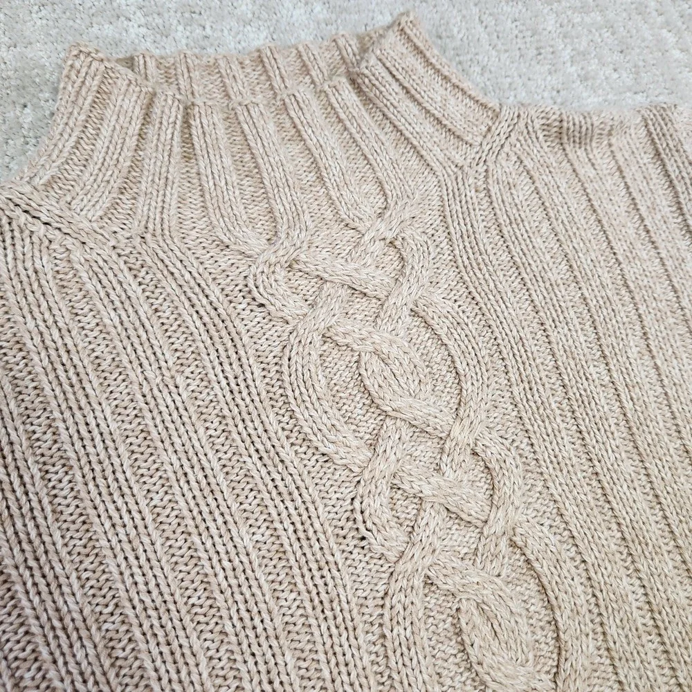 LL Bean‎ Sweater Womens Medium Cable Knit Mock Neck Heavy Cotton Chunky Knit